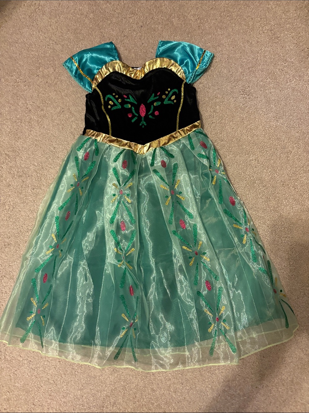 Girls' Teal and Black Princess Dress-Up Costume Anna Elsa Frozen